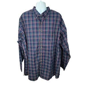 Harbor Bay Shirt Mens 2XLT Tall XXL Blue green Plaid Long Sleeve Button Down